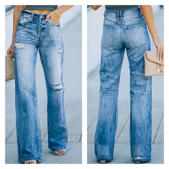 KanCan Denim - NWT KanCan Kan Can Wide Leg 90’s Flare Distressed Denim Jeans